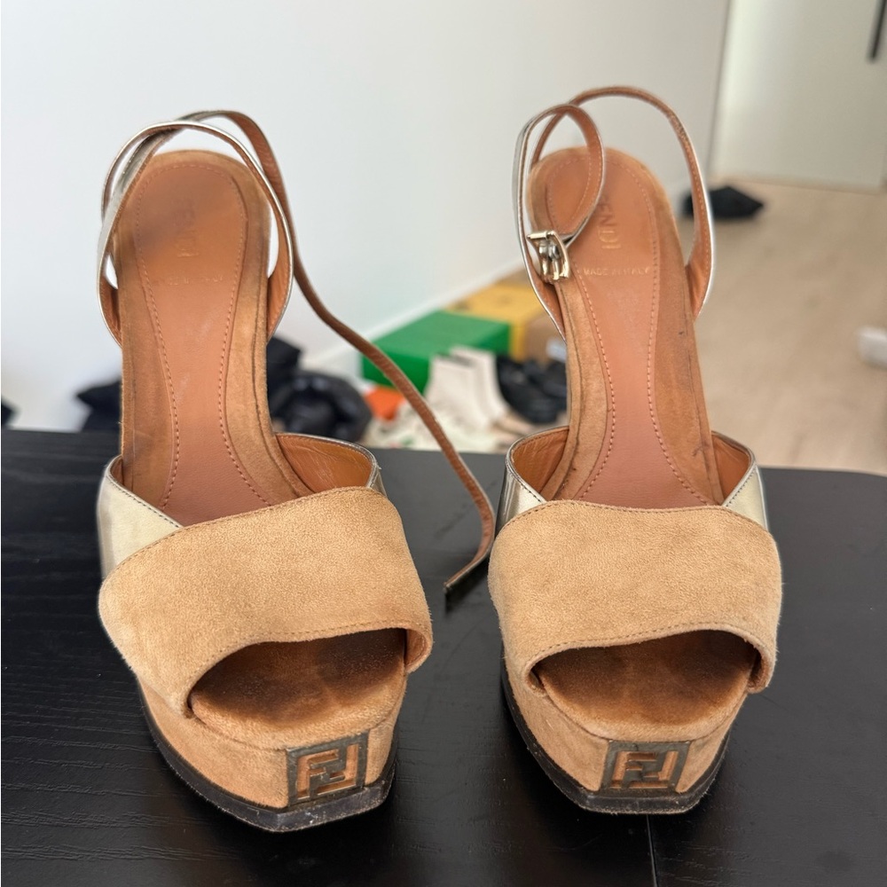 Fendi Tan Suede Women's Heels Size 36